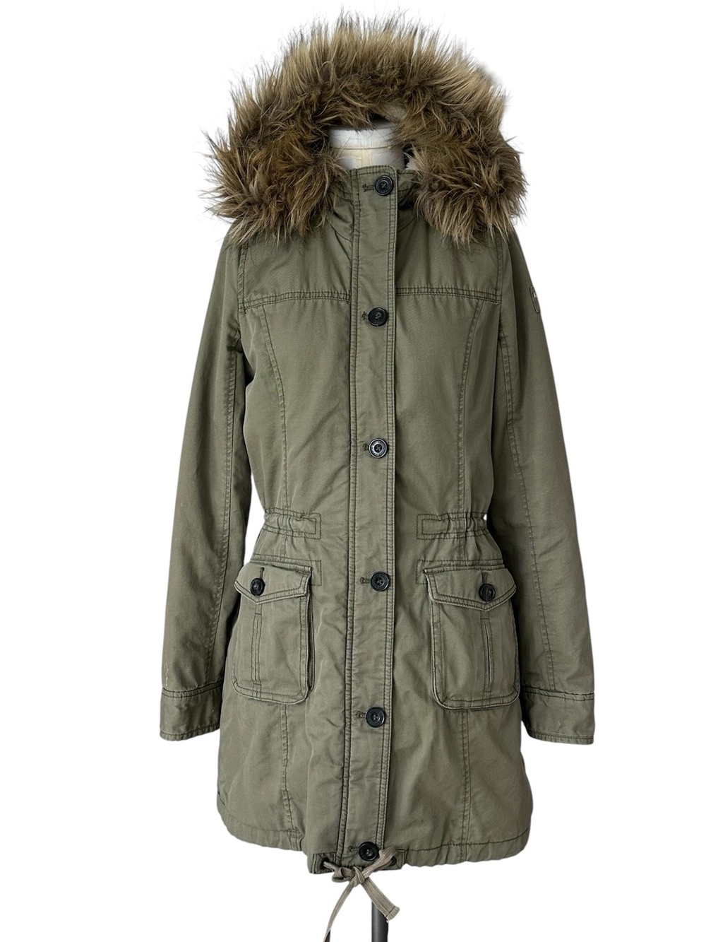 Abercrombie & Fitch Women’s Y2K Sherpa Lined Military Parka Fur Trim Hood Medium - Picture 1 of 16